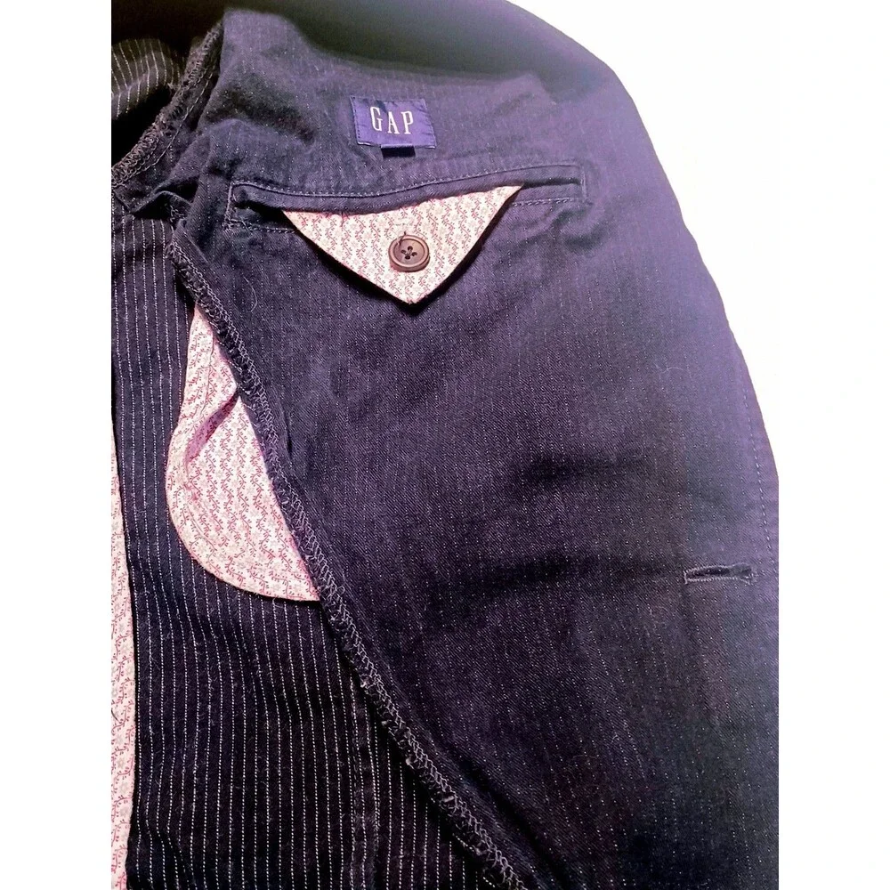 Gap Y2K Men's Navy Blue Denim 2 Button Blazer Jacket Size Medium